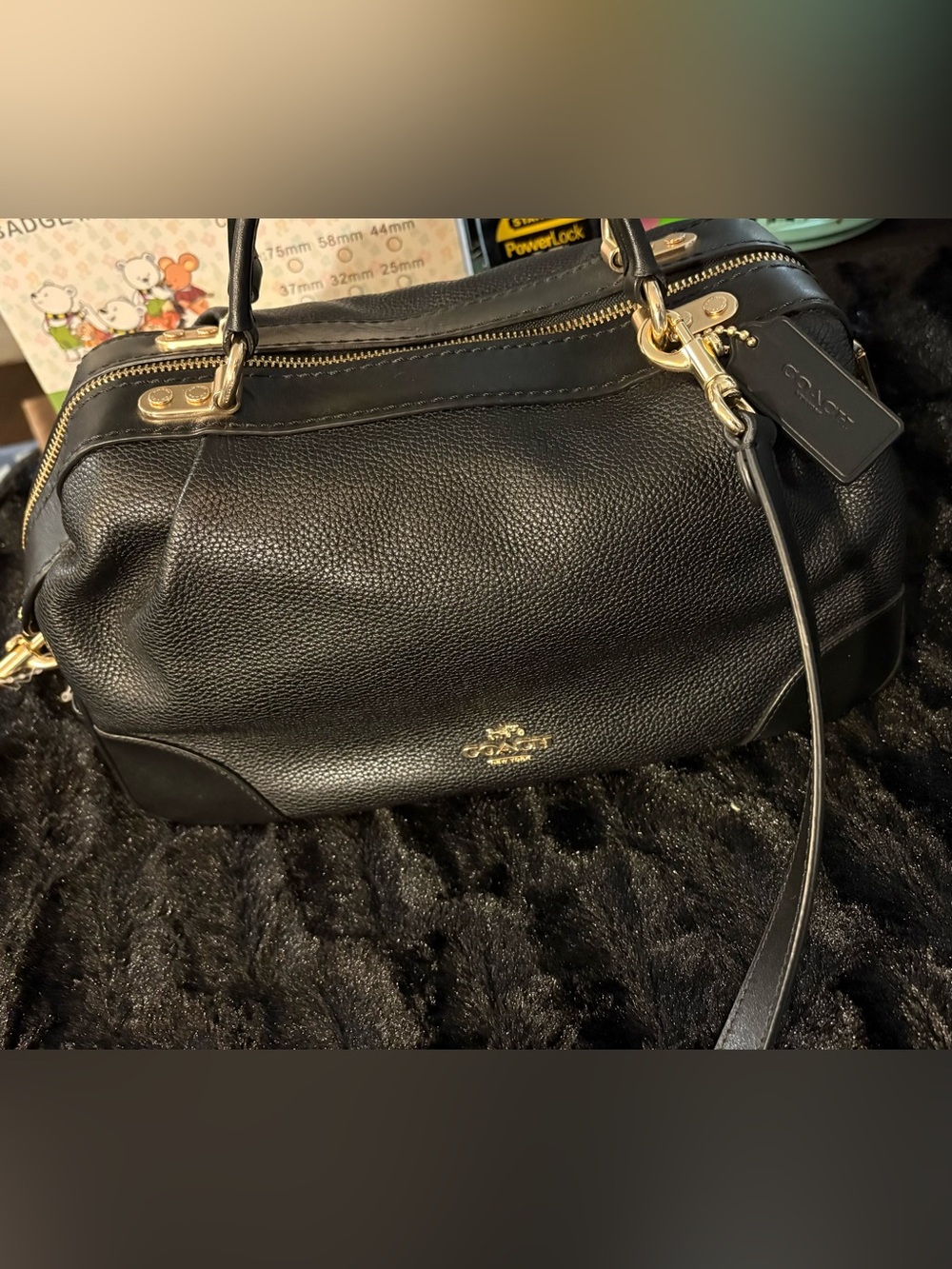 Black Coach Pebbled Leather Satchel with Gold-Tone Hardware